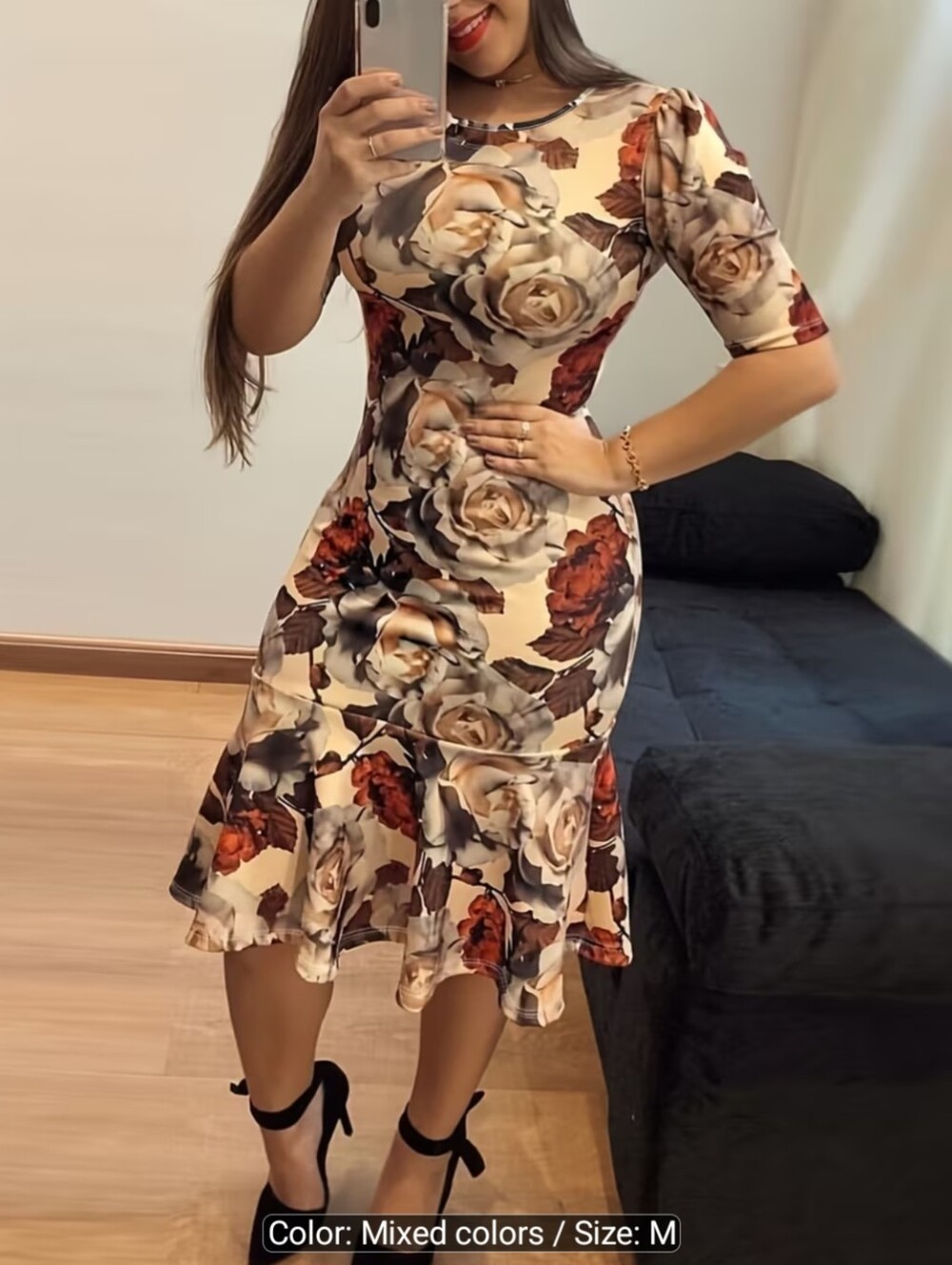 Summer New Retro Versatile Fashion Floral Print Women'S Dress
